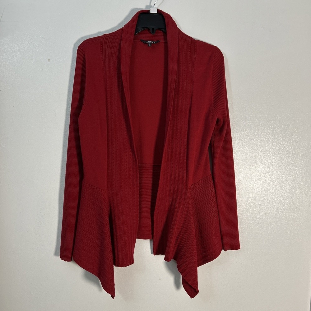 Hannah Women S Red Cardigan‎ Sweater Open Front 6378